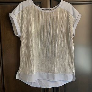Metallic mini pleat cap sleeve blouse NWOT